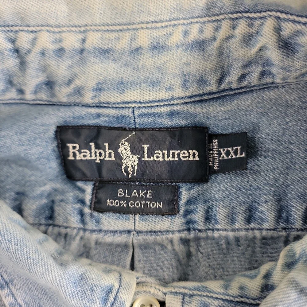 Vintage XXL Polo Ralph Lauren Blake Denim Light Wash Pocket Button Down Shirt